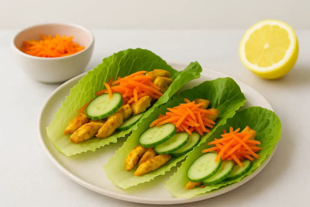 Tacos de lechuga con pollo al curry