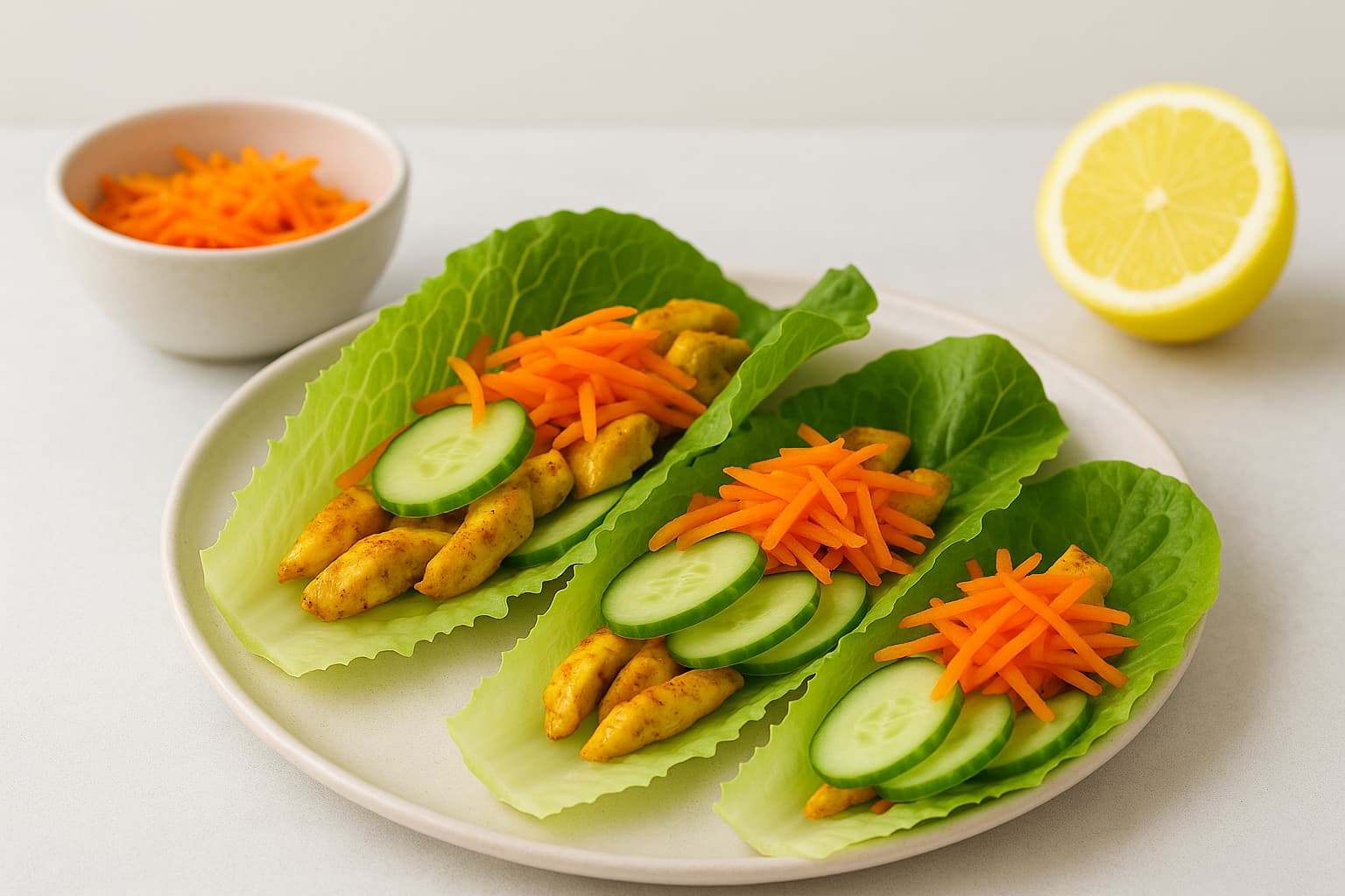 Tacos de lechuga con pollo al curry